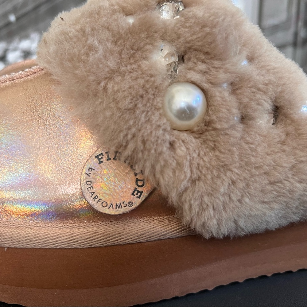 Fireside Ballina Genuine Sterling Platform Pearl Embellished Slippers - Picture 6 of 11